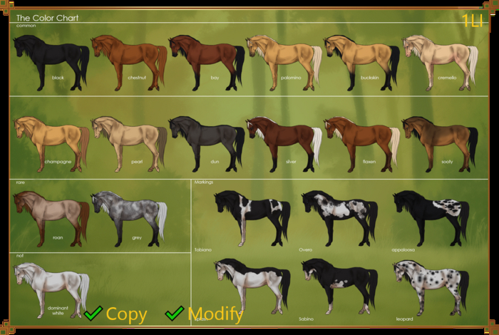 Second Life Marketplace - Horse Breed Color Chart